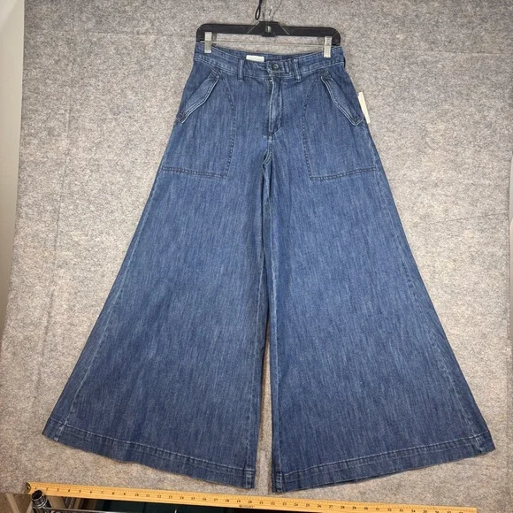 Pilcro Anthropologie Blue Wide Leg Jeans Size 26 High Rise Utility Denim Style - Picture 3 of 16